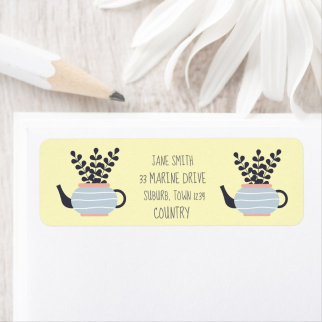 Étiquette Une théière moderne simple au pastel plante (En situation)
