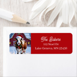 Étiquette Une vache festive à Santa Hat Pays Noël