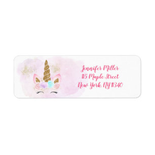 Étiquette Unicorn Pink Gold Adresse d'anniversaire