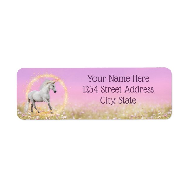 Étiquette Unicorn Rose et Lavender Adresse de retour (Devant)