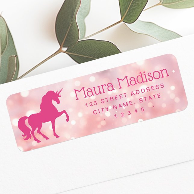 Étiquette Unicorne rose clair éthérée bokeh adresse de retou (Unicorn light pink ethereal bokeh return address label)