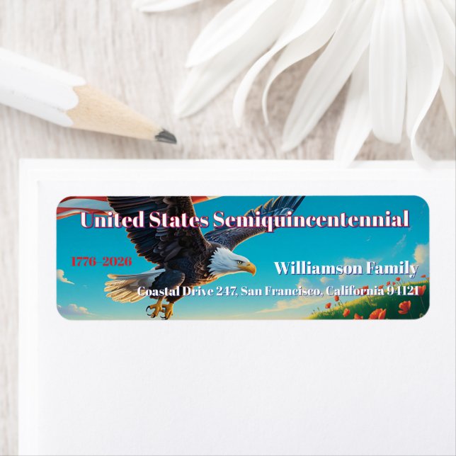 Étiquette USA 250 Semiquincentennial Bald Eagle Patriotique (En situation)
