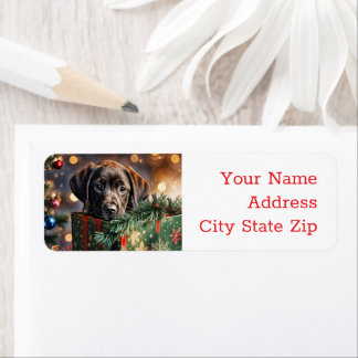 Étiquette Vacances de Noël Chocolat Lab Puppy Retour