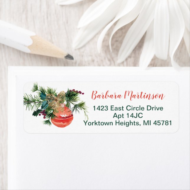 Étiquette Vacances Noël Aquarelle Retourner l'adresse (En situation)