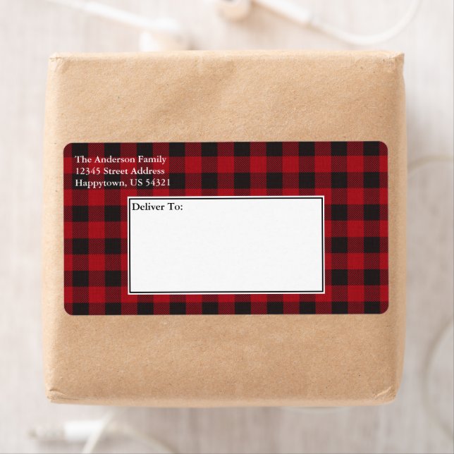 Étiquette Vacances Red Buffalo Plaid Tartan Livraison (En situation)