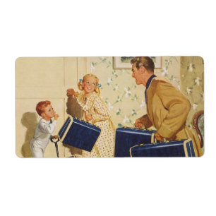 Étiquette Vacances vintage, papa, Enfants et Valises