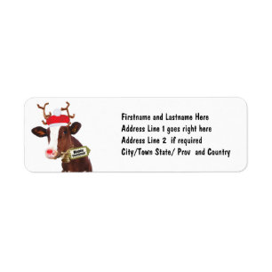 Étiquette Vache à renne de Joyeux Noël de Mooey