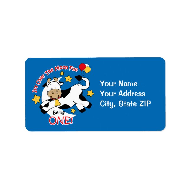 Étiquette Vache au-dessus de la lune 1er anniversaire (Devant)