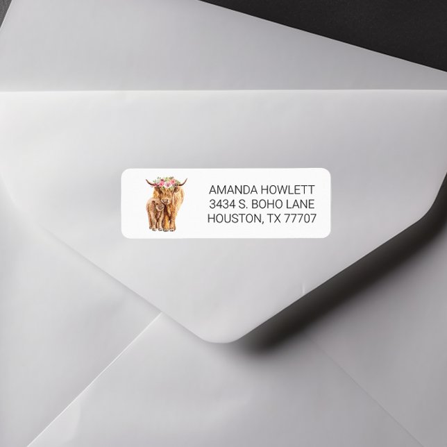 Étiquette Vache Highland avec Aquarelle bébé (Créateur téléchargé)