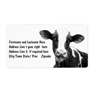 Étiquette Vache laitière - veau noir et blanc de laiterie
