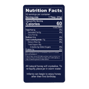 Étiquette Valeur nutritive du pot de miel bleu foncé