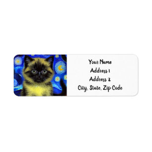 Étiquette Van Gogh Starry Nuit Siamese Cat