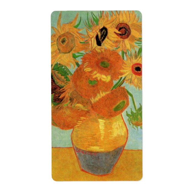 Étiquette Vase avec douze tournesols par Vincent van Gogh (Devant)