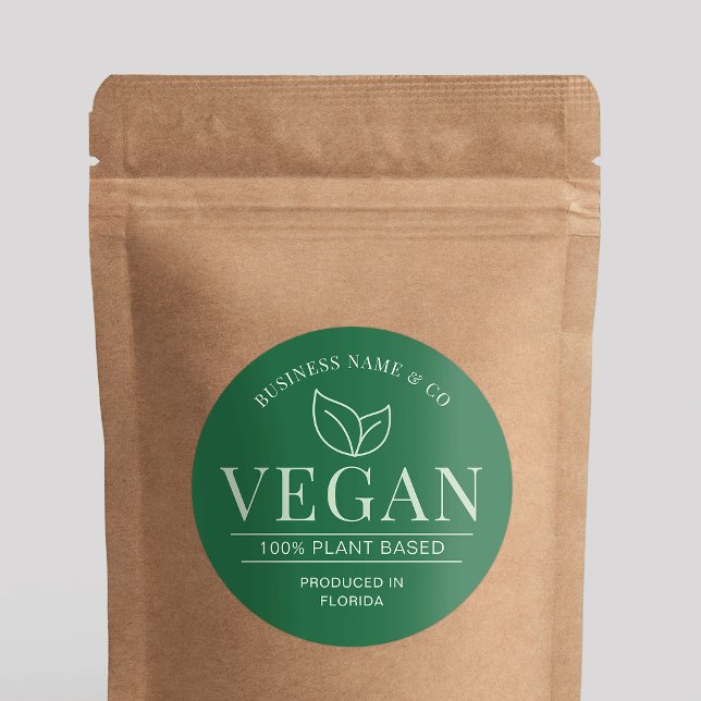 Étiquette végétal à base de Plante végétal (Fully customizable green vegan product sticker with space for your business name & details)