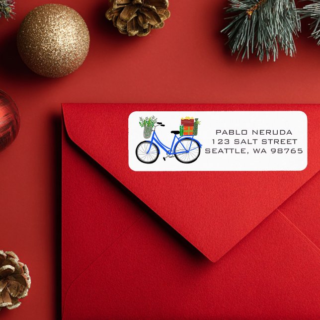 Étiquette Vélo de Noël mignonne avec cadeaux CUSTOM Étiquett (Cute Xmas Bike with Gifts CUSTOM Return Address Mailing Label Sticker
)