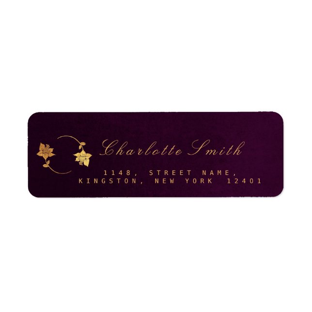 Étiquette Velours de prune huile dorée Retourner l'adresse É (Devant)
