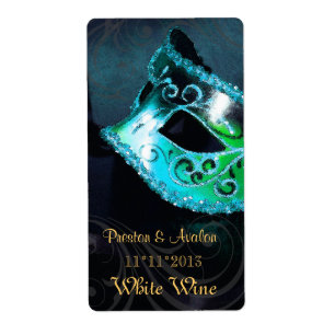 Étiquette Venise Masquerade Turquoise Mariage de vin Étiquet