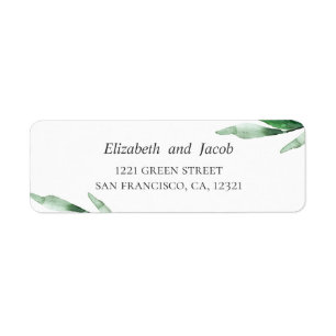 Étiquette Verdure aquarelle. Adresse du mariage botanique