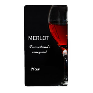 Étiquette Verre et bouteille de vin rouge