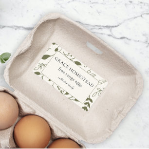 Étiquette Vert Floral Agritourisme Poulet Oeuf Carton Produi