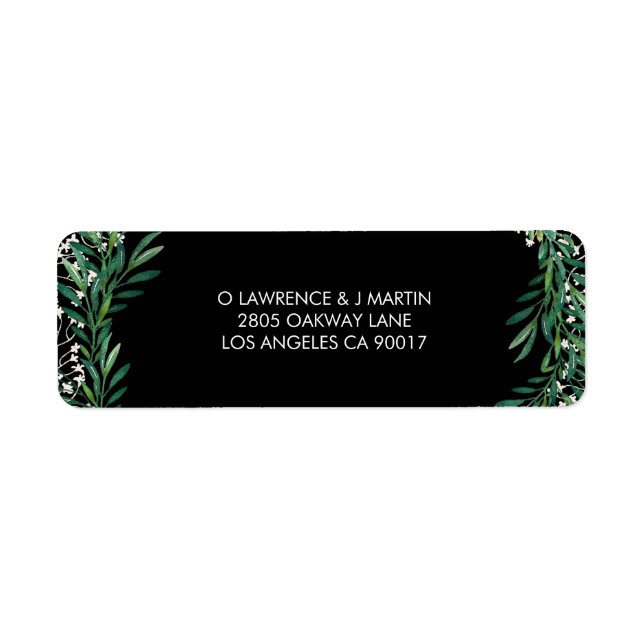 Étiquette Vert & Florets Aquarelle Noir (Devant)