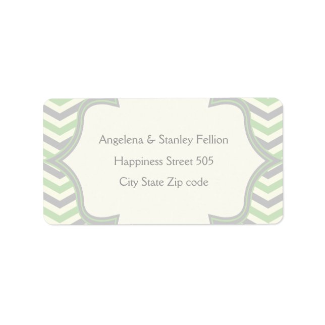 Étiquette Vert menthe moderne, gris chevron zigzag mariage (Devant)
