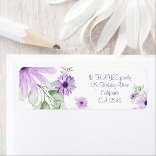 Étiquette Vert violet personnalisé, Fleurs aquarelles