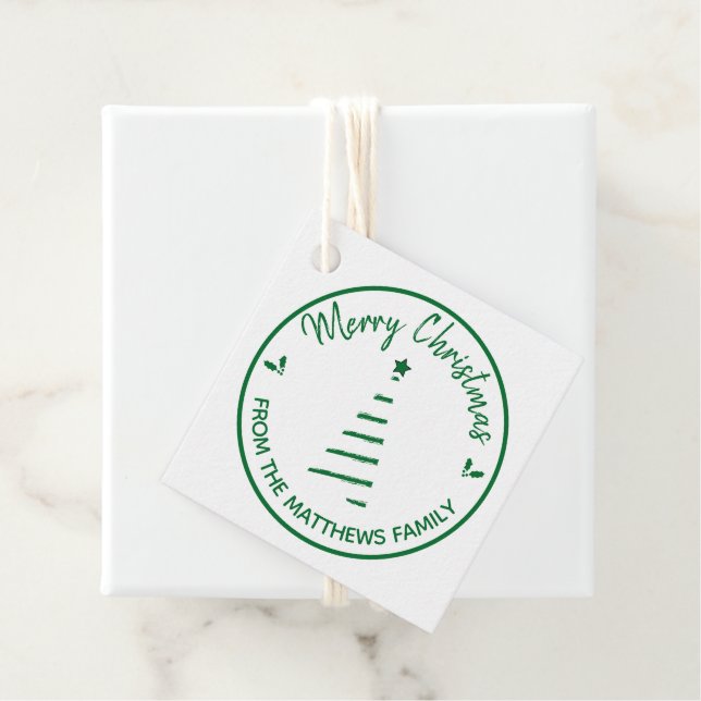 Étiquette verte Joyeux Noël à partir du nom person (En situation)