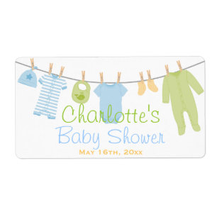 Étiquette Vêtements Lil Bleu et Vert Baby shower Bouteille d