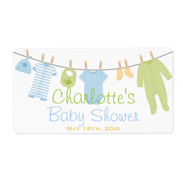 Étiquette Vêtements Lil Bleu et Vert Baby shower Bouteille d (Devant)