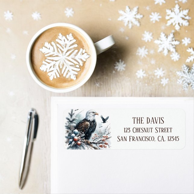 Étiquette Vibes d'hiver Aquarelle Aigle chauve Adresse de re (Créateur téléchargé)