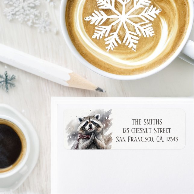 Étiquette Vibes hiver Aquarelle Raccoon Adresse de retour (Créateur téléchargé)