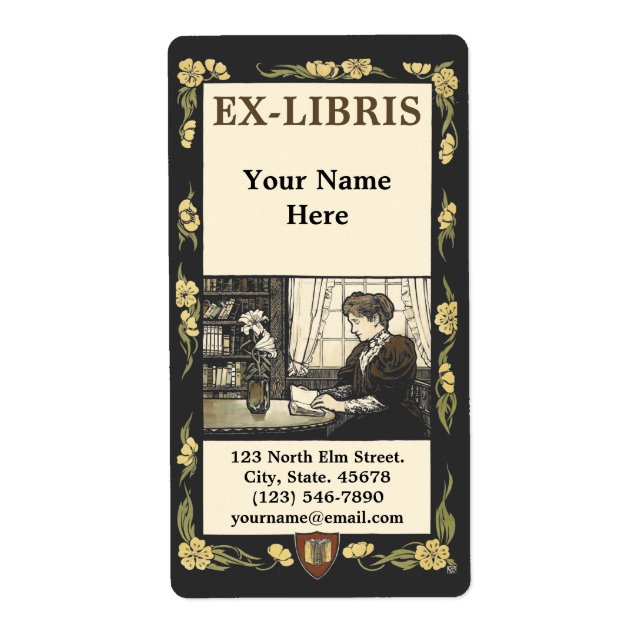 Étiquette Victorian Era Art Nouveau Femme Ex-Bibliothèques M (Devant)