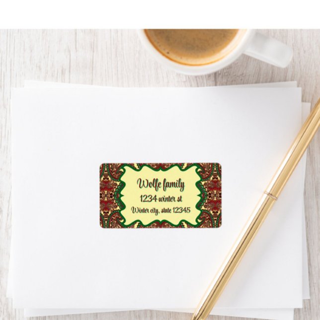 Étiquette Victorian paisley pattern elegant red green gold (Créateur téléchargé)