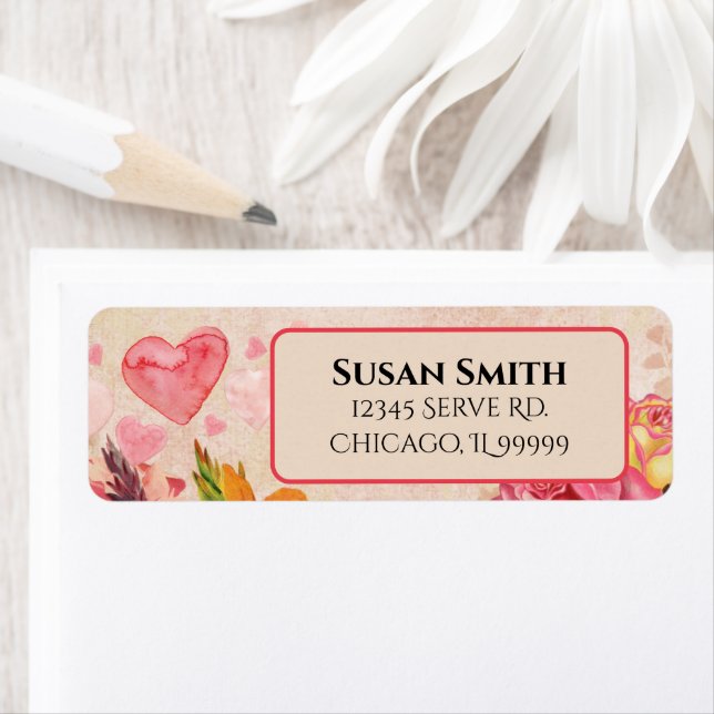 Étiquette Victorian Steampunk Flowers Hearts Retour Adresse (En situation)