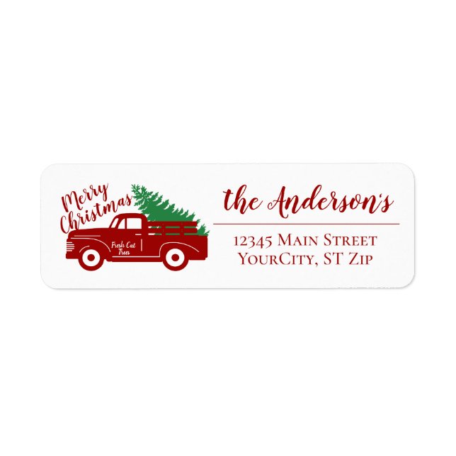 Étiquette Vieux Camion Rouge Joyeux Noël Adresse de retour L (Devant)