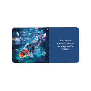 Étiquette Ville Fantastique de Poissons Cyber Mignons