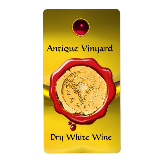 ÉTIQUETTE VIN DE CÉRÉBRE BLANC ANTIQUE SCEAU DE CIRE ROUGE (Devant)