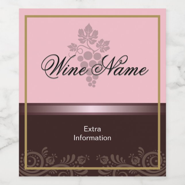 Étiquette Vin rose Avec Raisins (Étiquettes simples)