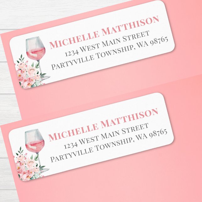 Étiquette Vin rose Floral Adresse de retour (Pink Wine Floral Return Address label)