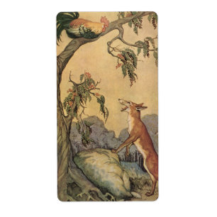 Étiquette Vintage Aesop's Fables, Fox, Rooster et le Chien