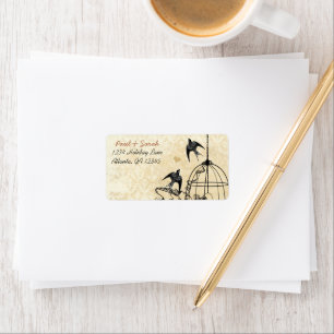 Étiquette Vintage Birds Damask Swallow Black Bird Cage