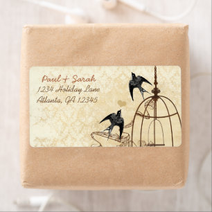 Étiquette Vintage Birds Damask Swallow Brown Bird Cage