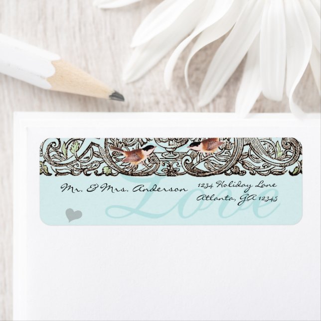 Étiquette Vintage Birds Music Chickadee Adresse (En situation)