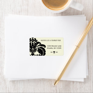 Étiquette Vintage Black Mariage damassé Lable