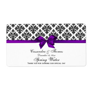 Étiquette Vintage Blk Wht Damask Purple H WaterLabel