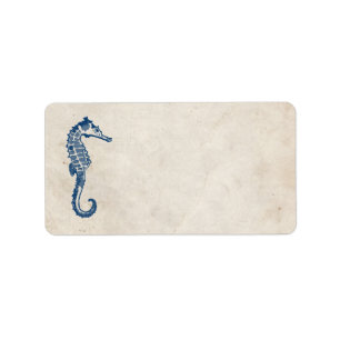 Étiquette Vintage Blue Sea Horse Beach Adresse