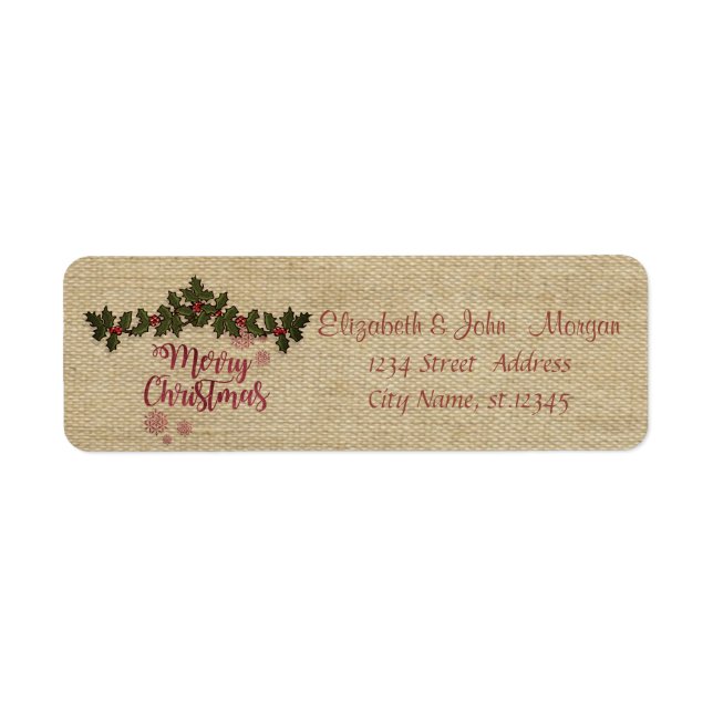 Étiquette Vintage, Branches Holly Berry, Joyeux Noël (Devant)