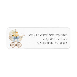 Étiquette Vintage Carriage Blue Floral Return Address Label