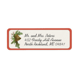 Étiquette Vintage Christmas Bell (Evergreen) Holiday Label